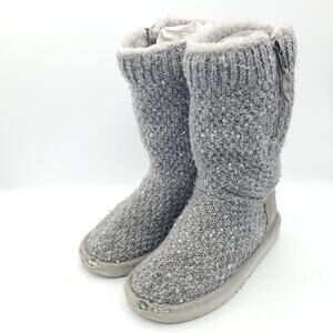 UGG Treadlite Silver Gray Sequin Knit Mid Calf Sweater Boots girls Size 13